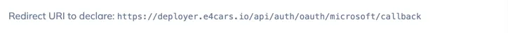 The Redirect URI to declare line, with its copy button