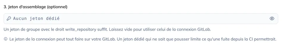 Le champ du jeton d'assemblage, avec son aperçu et son échéance