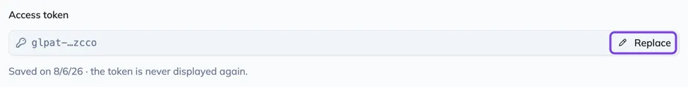 The Replace button and the new token field
