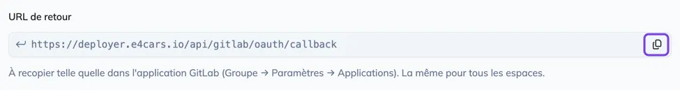 L'URL de retour, avec son bouton de copie