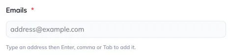 The Email invitation tab, with the addresses as chips