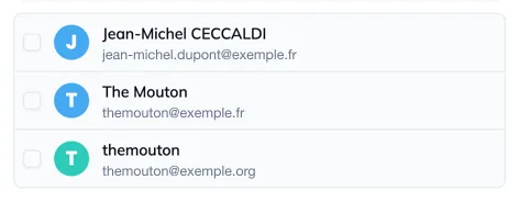 L'onglet Utilisateurs inscrits, avec la recherche et la liste cochable