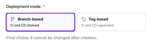 The two cards Branch-based and Tag-based
